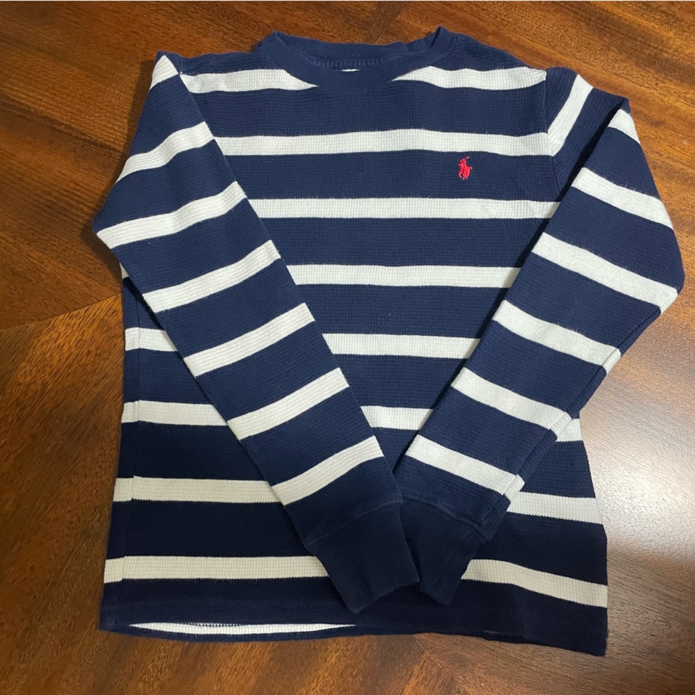 POLO Ralph Lauren Boys Thermal Long Sleeve Shirt white/ Blue Stripes